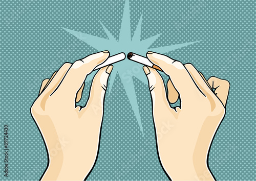 Symbolic image of a person breaking a cigarette and starting healthy life