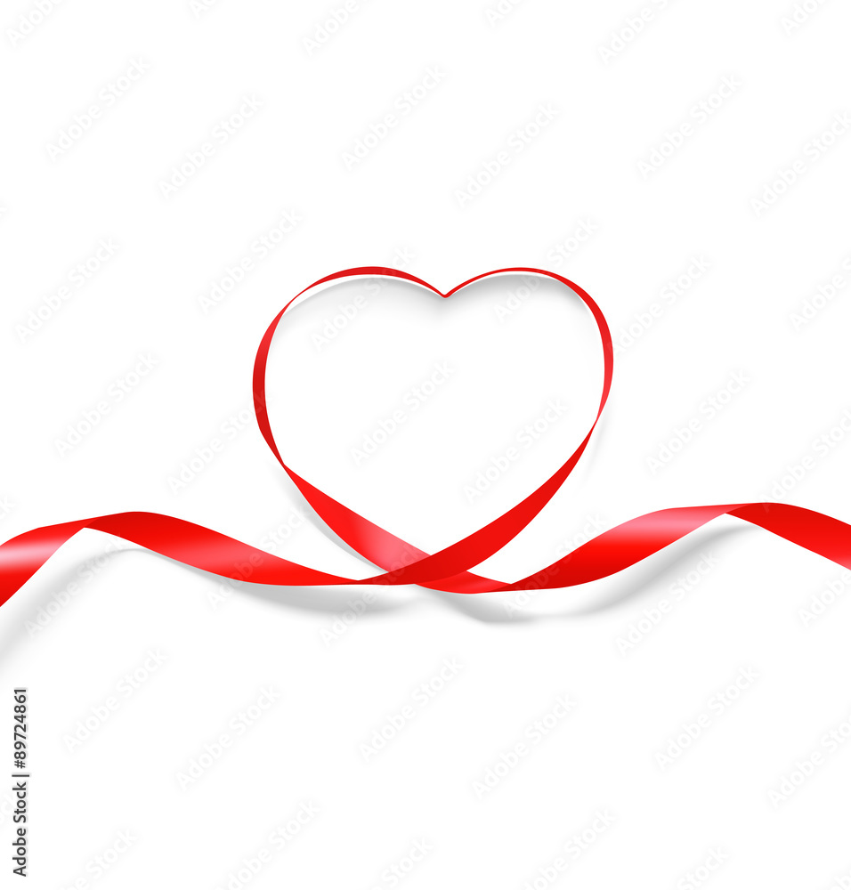 Heart of red ribbon isolated on white background.