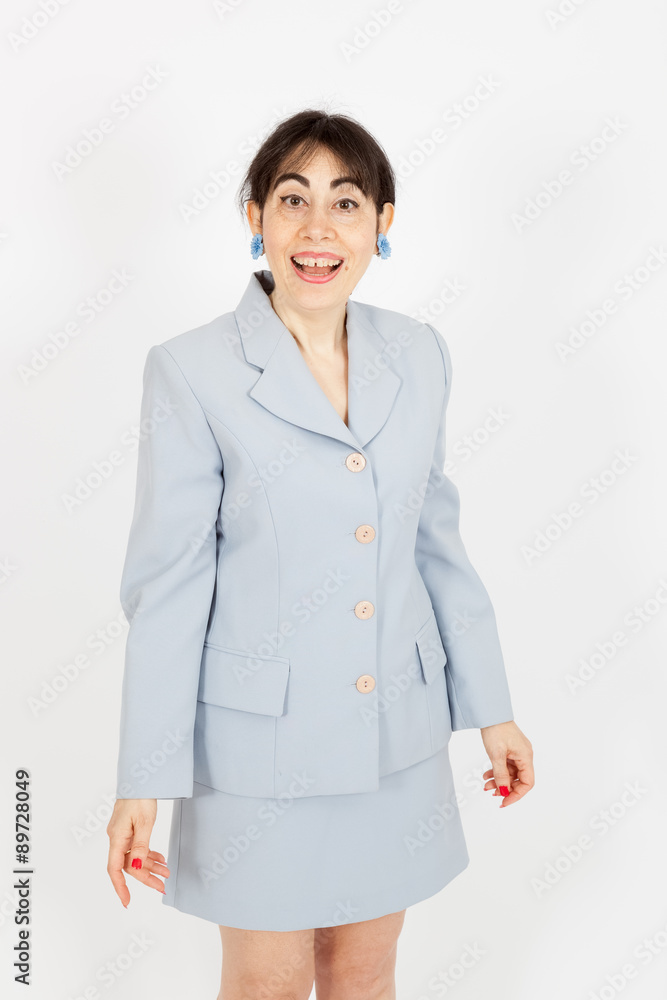 Beautiful woman doing different expressions in different sets of clothes: good surprise Beautiful woman doing different expressions in different sets of clothes: good surprise