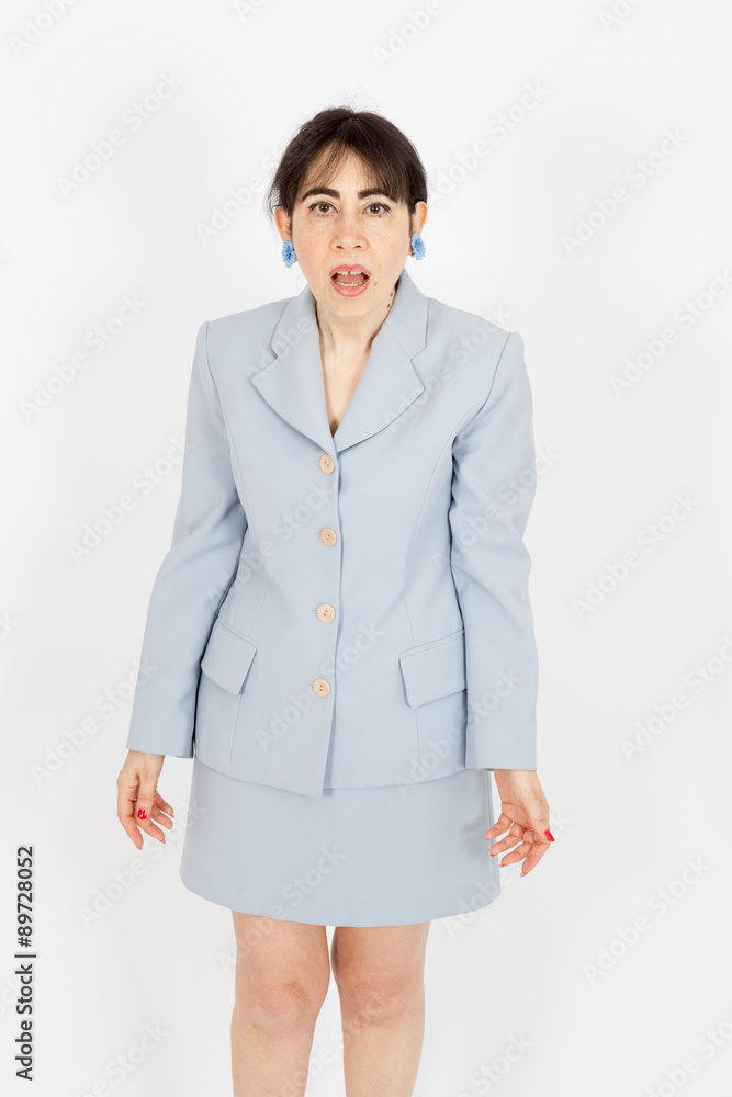 Beautiful woman doing different expressions in different sets of clothes: bad surprise Beautiful woman doing different expressions in different sets of clothes: bad surprise