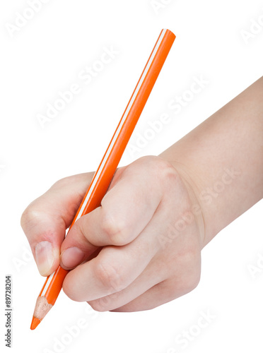 hand writes by orange pencil isolated