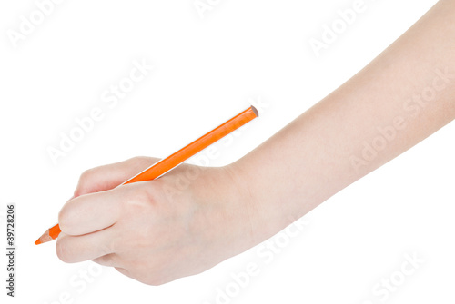 hand drafts by orange pencil isolated on white