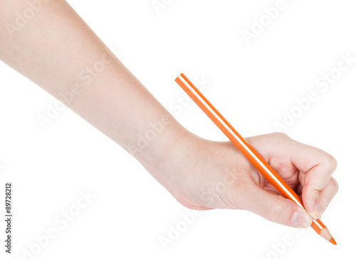 hand draws by orange pencil isolated on white