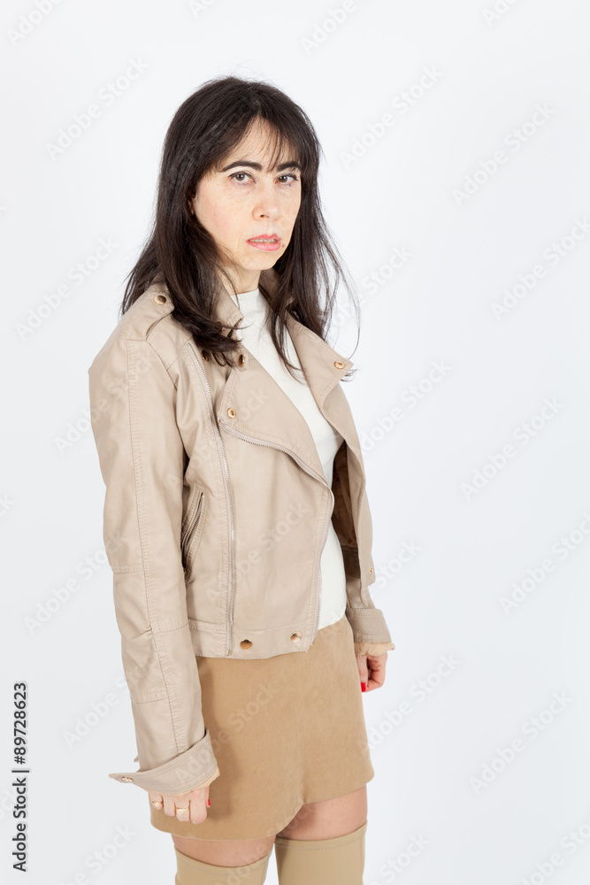 Beautiful woman doing different expressions in different sets of clothes: angry Beautiful woman doing different expressions in different sets of clothes: angry