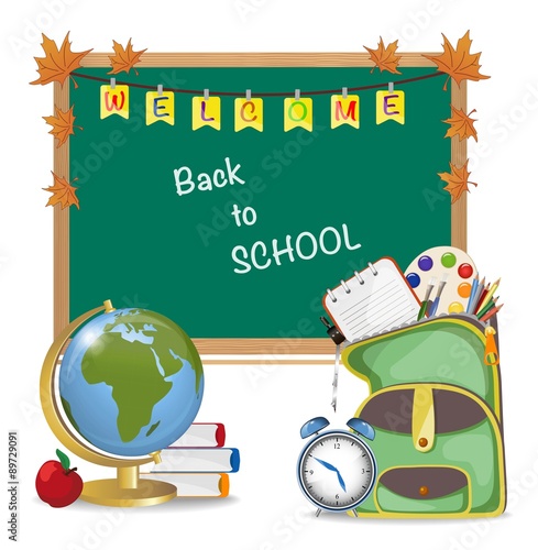 Back to school. banner with school supplies. Vector.
