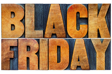 Black Friday banner in wood type