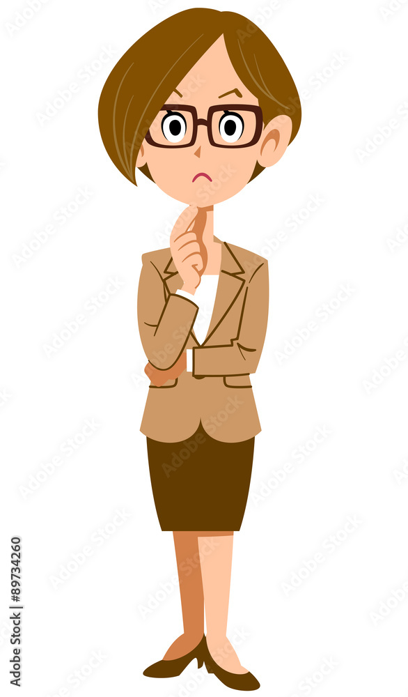 眼鏡をかけてスーツを着た女性が考える Stock Illustration Adobe Stock