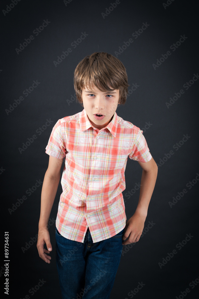 Handsome boy doing different expressions in different sets of clothes: surprise Handsome boy doing different expressions in different sets of clothes: surprise