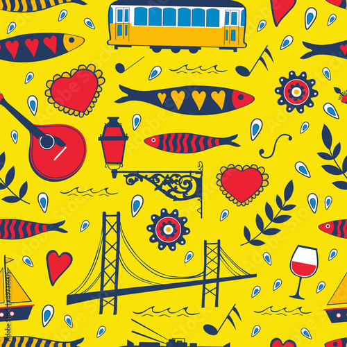 Seamless pattern with traditional portuguese elements