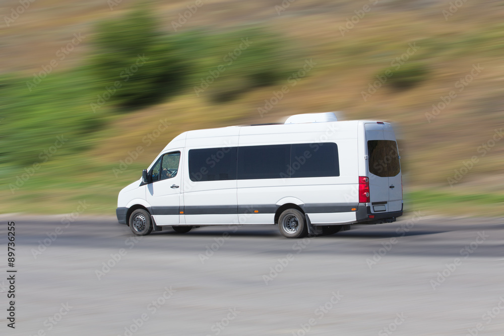 minibus moves on the highway