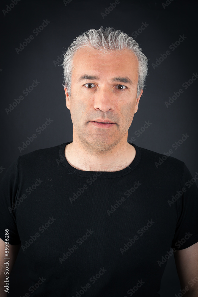 Fototapeta premium Handsome man doing different expressions in different sets of clothes: angry
