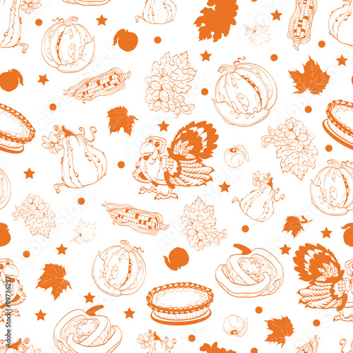 Vector Cornucopia Thanksgiving Pumpkin Turkey Corn Seamless