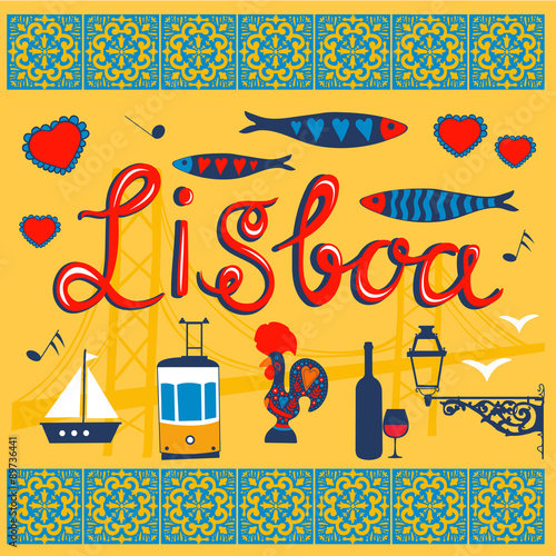 Lisbon related typical icons collection