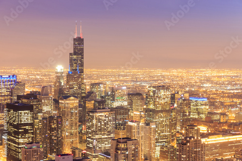Chicago skyline aerial view with skyscrapers