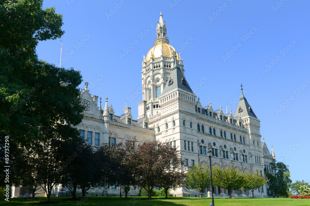 Connecticut State Capitol, Hartford, Connecticut, USA. This building was designed by Richard Upjohn with Victorian Gothic Revival style in 1872.