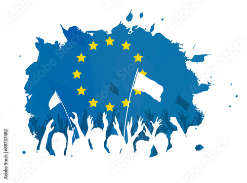 Celebrating Crowd with European Union flag