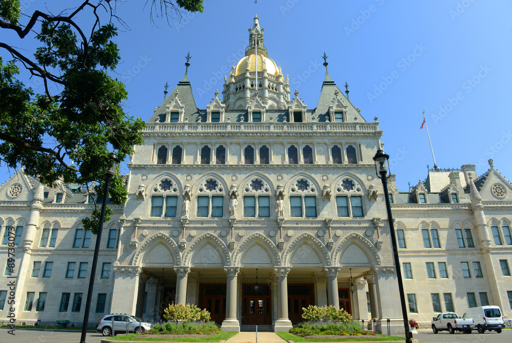 Obraz premium Connecticut State Capitol, Hartford, Connecticut, USA. This building was designed by Richard Upjohn with Victorian Gothic Revival style in 1872.