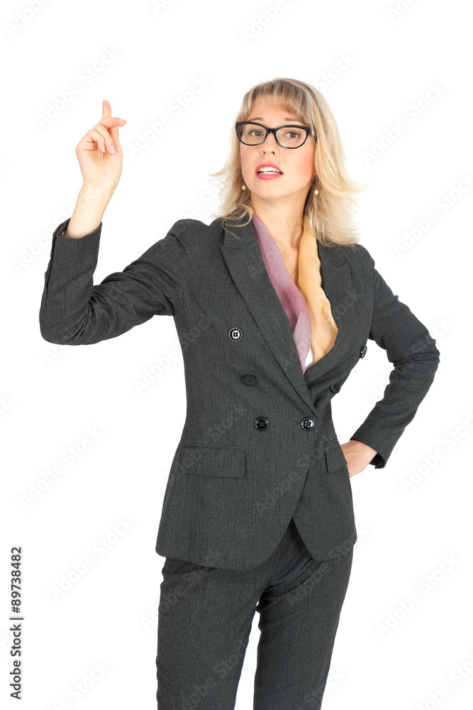 Beautiful businesswoman doing different expressions in different sets of clothes: want to speak Beautiful businesswoman doing different expressions in different sets of clothes: want to speak