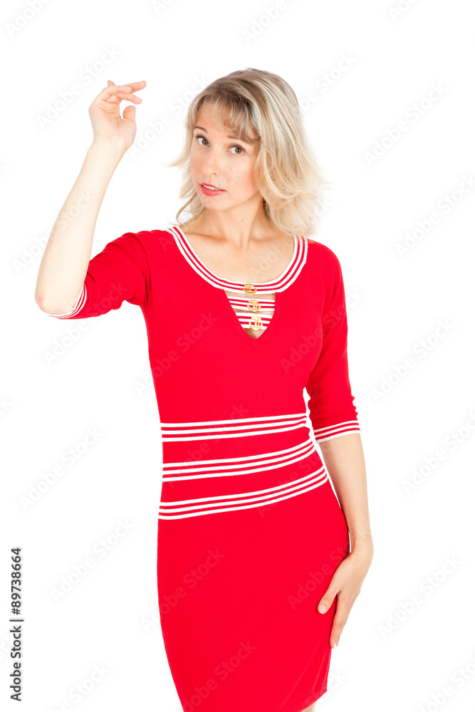 Beautiful businesswoman doing different expressions in different sets of clothes: be careful Beautiful businesswoman doing different expressions in different sets of clothes: be careful