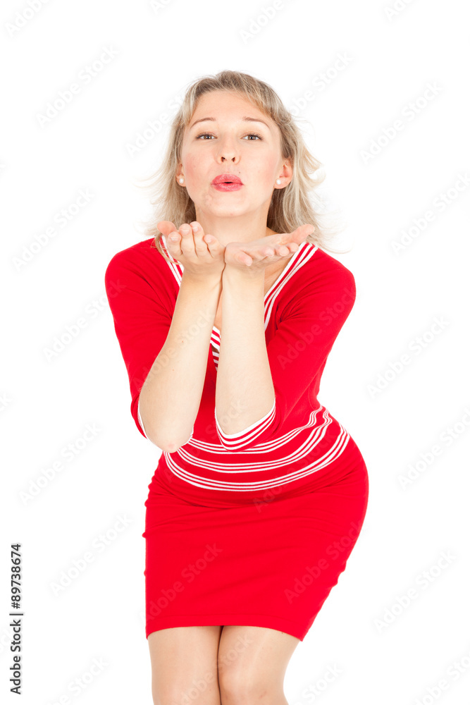 Beautiful businesswoman doing different expressions in different sets of clothes: kiss Beautiful businesswoman doing different expressions in different sets of clothes: kiss