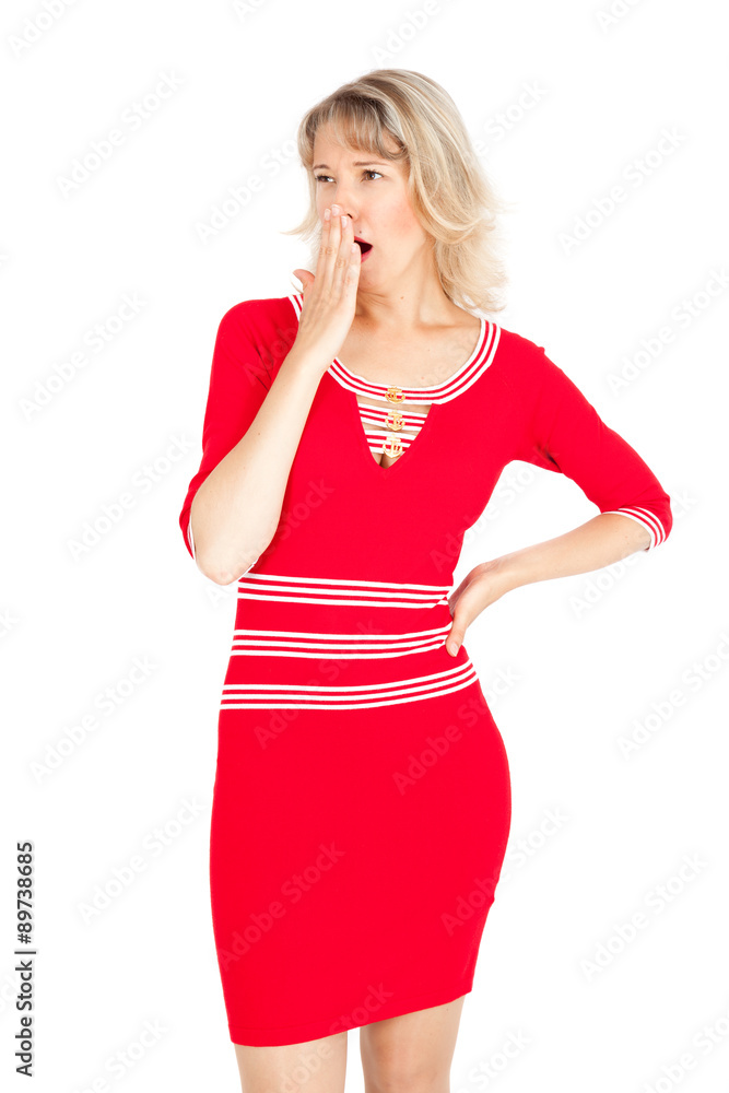 Beautiful businesswoman doing different expressions in different sets of clothes: yawning Beautiful businesswoman doing different expressions in different sets of clothes: yawning