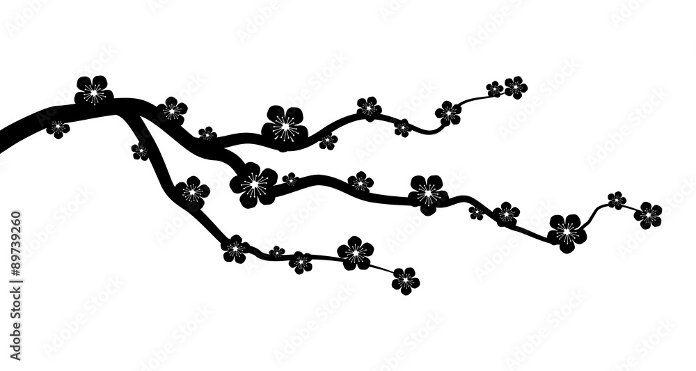 Peach or cherry blossom tree branch with flowers flat vector graphic Peach or cherry blossom tree branch with flowers flat vector graphic