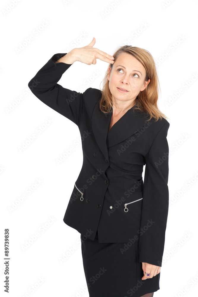 Beautiful businesswoman doing different expressions in different sets of clothes: committing suicide Beautiful businesswoman doing different expressions in different sets of clothes: committing suicide