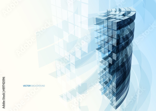 Modern blue glass wall of office building
