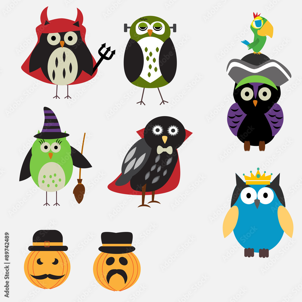 Spooky Halloween Owls vector. illustration EPS10.