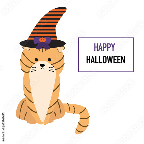 Cat in the Halloween hat vector. illustration EPS10.