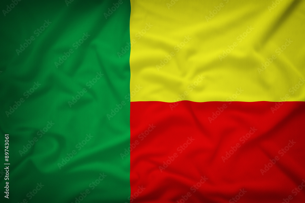 Obraz premium Benin flag on the fabric texture background,Vintage style