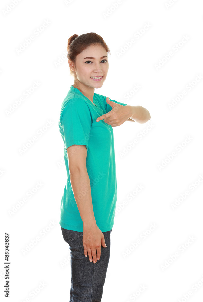 young beautiful female with t-shirt (side view) young beautiful female with t-shirt (side view)