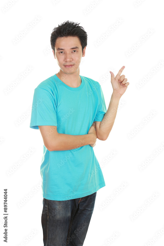 man think of idea with t-shirt man think of idea with t-shirt
