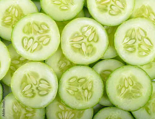 Tableau sur toile Close up cucumber slice background texture