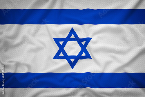 Israel flag on the fabric texture background,Vintage style