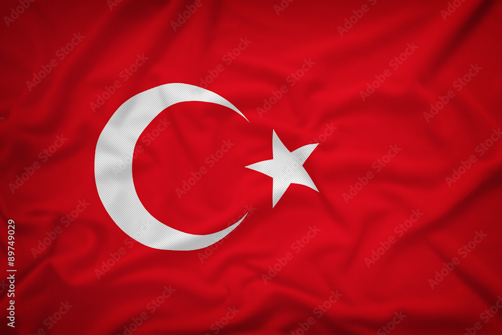 Turkey flag on the fabric texture background,Vintage style