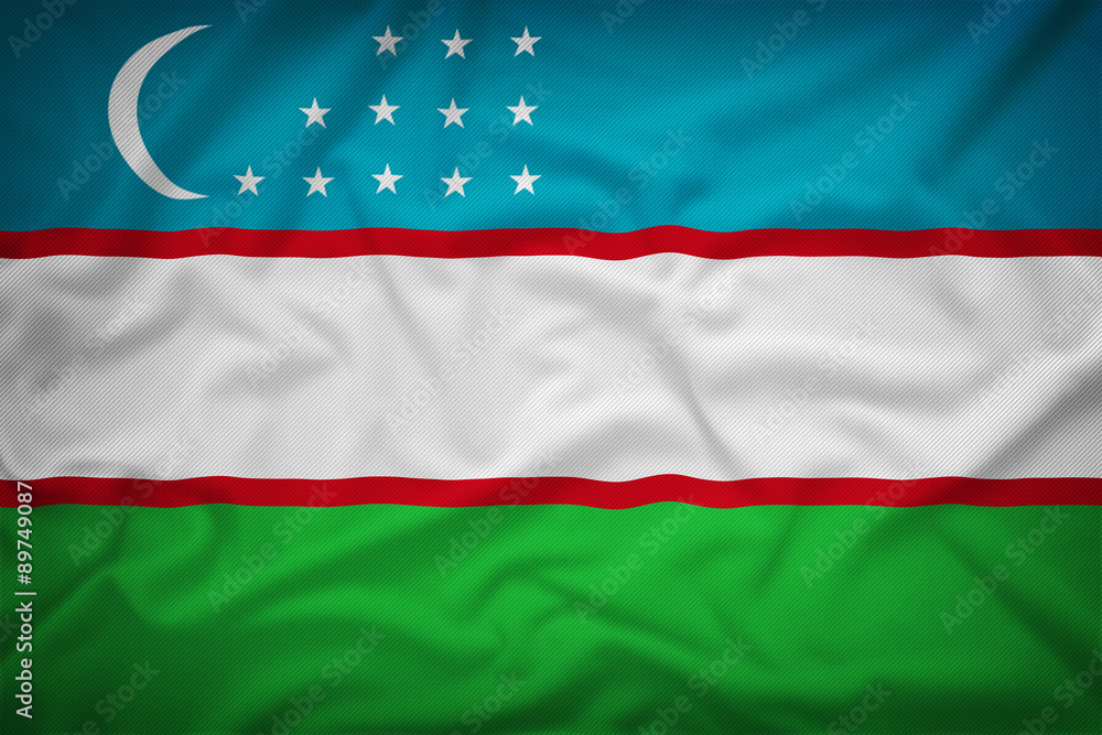 Uzbekistan flag on the fabric texture background,Vintage style