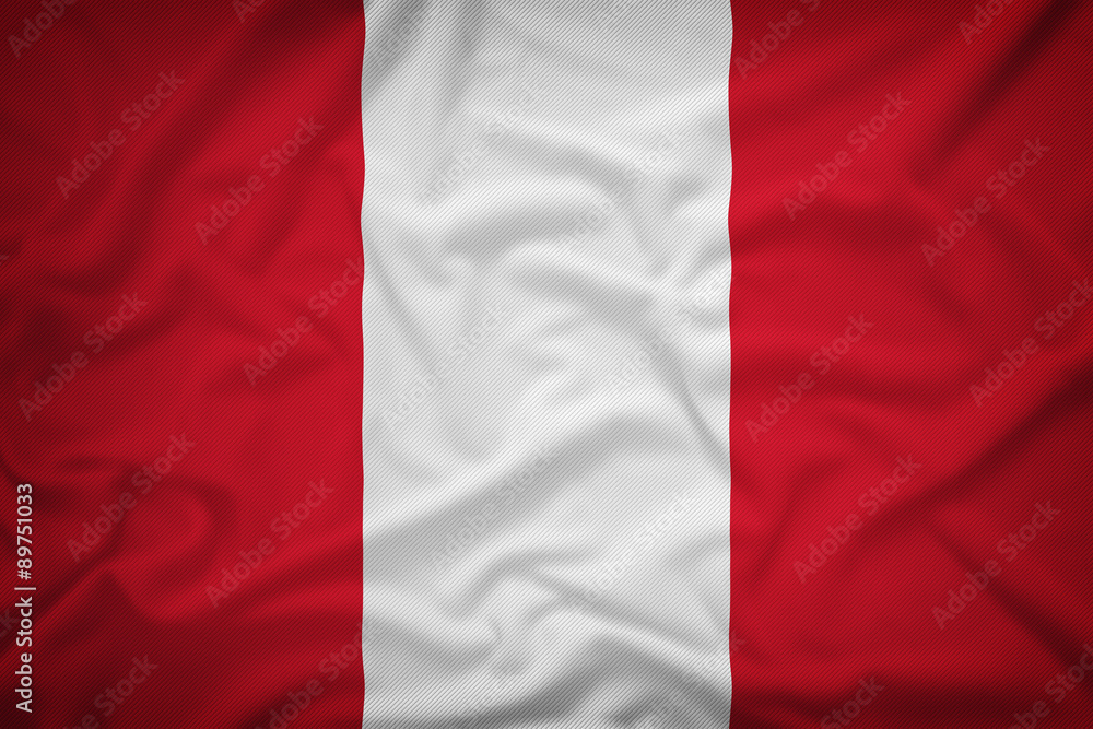 Obraz premium Peru flag on the fabric texture background,Vintage style