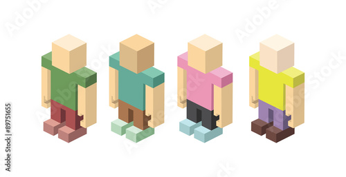 Isometric set of colored figurines man