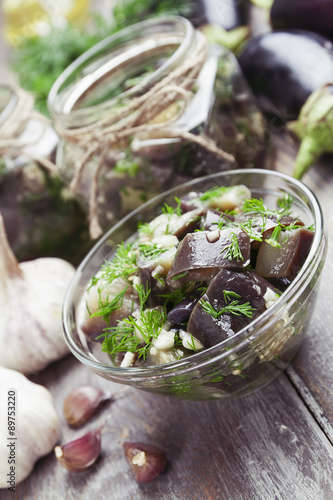 Marinated eggplant in jars