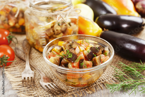 Steamed vegetables in a glass jar