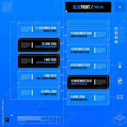 Vertical timeline template in blueprint style. EPS10