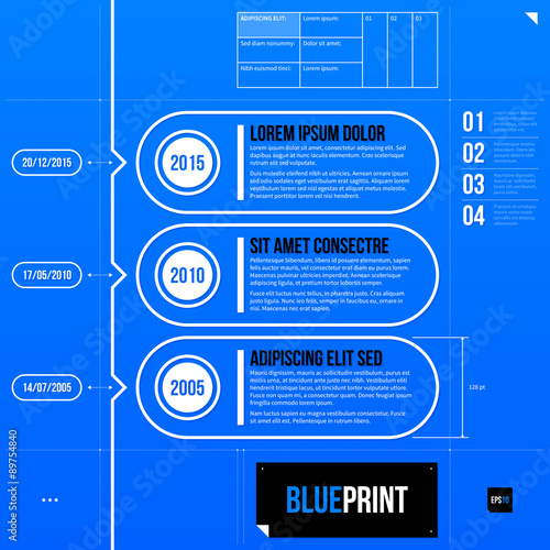 Timeline template with three banners in blueprint style. EPS10