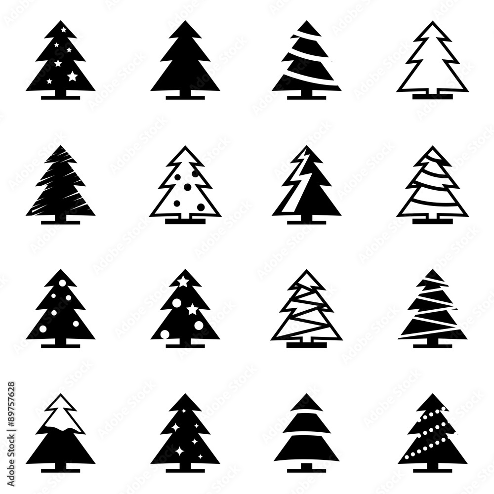 Obraz premium Vector black christmas tree icon set