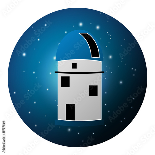 Vector illustration of observatory planetarium on night, starry sky