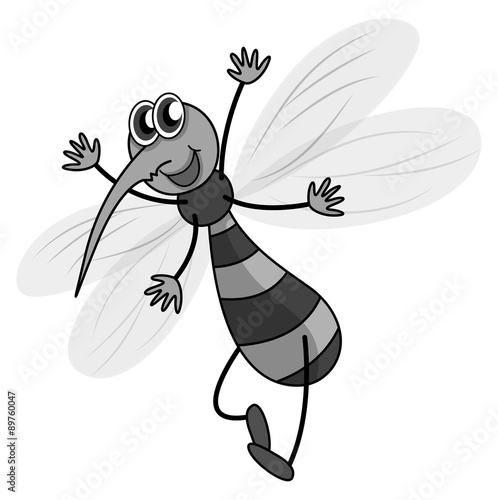 Mosquito flying in black and white
