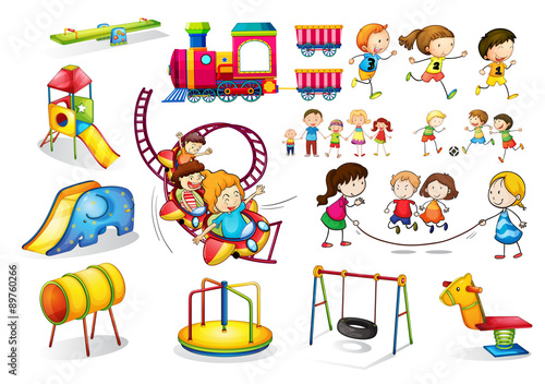 Children playing and playground set