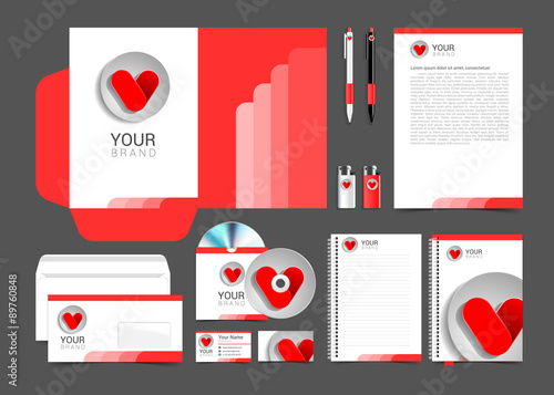 red corporate identity template design hearts Business