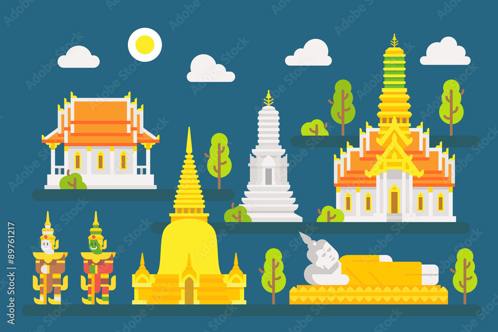 Naklejka premium Thailand temple infographic elements set