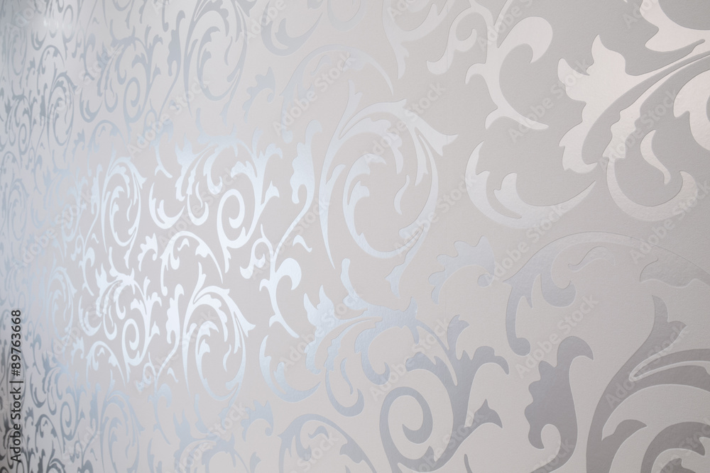 Patterned silver wallpaper